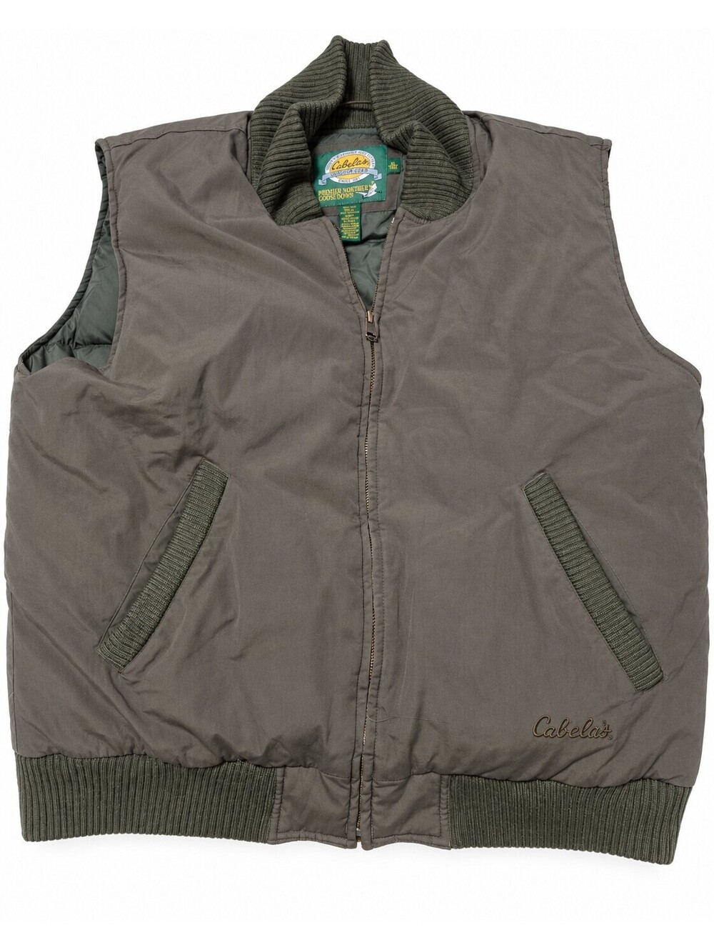 Cabela's Premier Northern Goose Down Vest Men's XL Tall Olive Full Zip Rib Knit